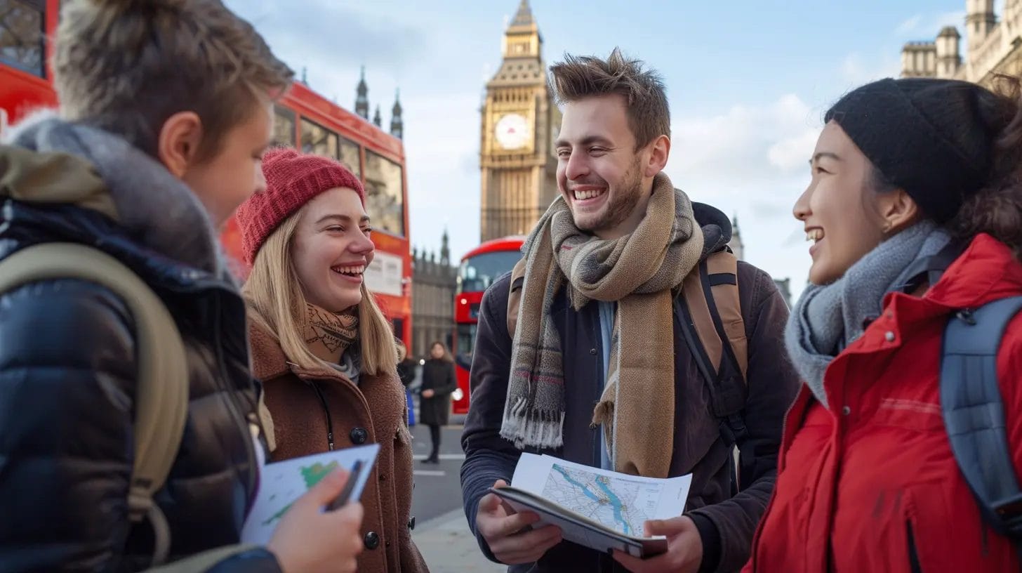 grupo de estudiantes paseando por londres
