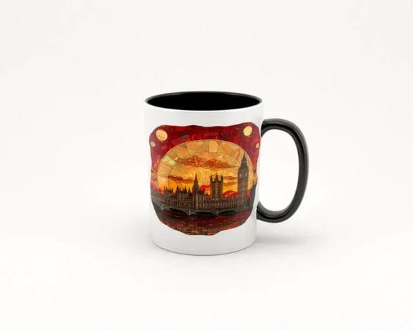 Taza de Londres Atardecer estilo vitreaux gótico